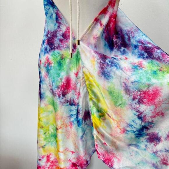 A Helm Hamptons Dress in Pastel Tie Dye Flowy Halter Asymmetric Hem Sundress NEW - Picture 9 of 14